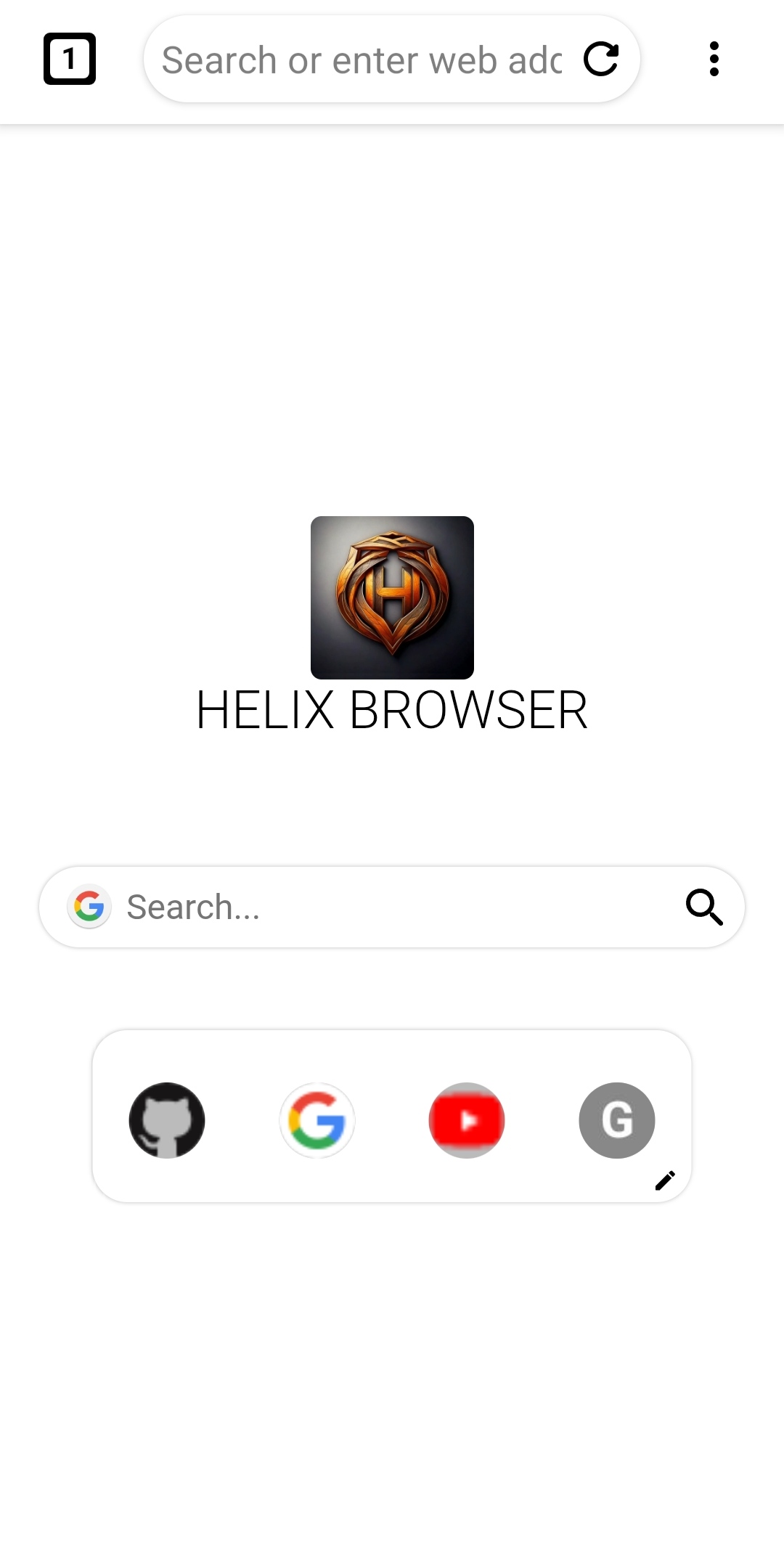 Home Screen — Clean homepage with quick access to your favorite sites